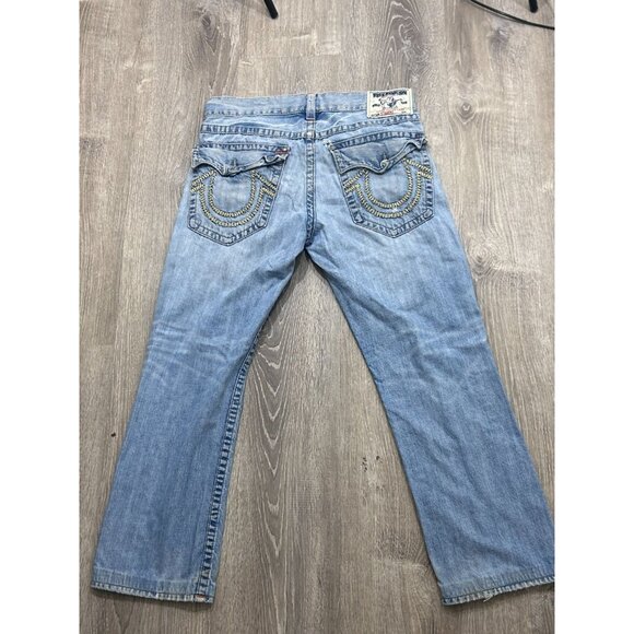 True Religion Jeans Men's Size 34 Wide Leg Embroidered Pockets Denim Blue - Picture 10 of 12